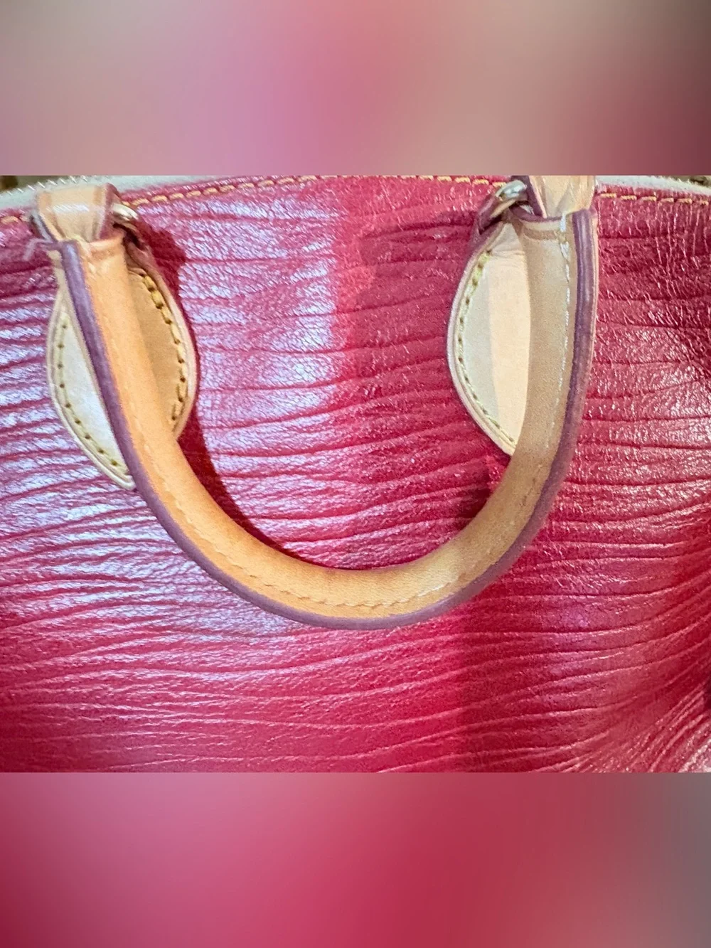 Rare Dooney & Bourke Red Leather Wave Pattern Satchel with Tan Trim